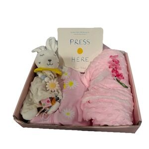 Newborn Baby Girl Gift Box; Book, UA Pink Daisy Outfit 3/6M, Blanket & Paci Clip